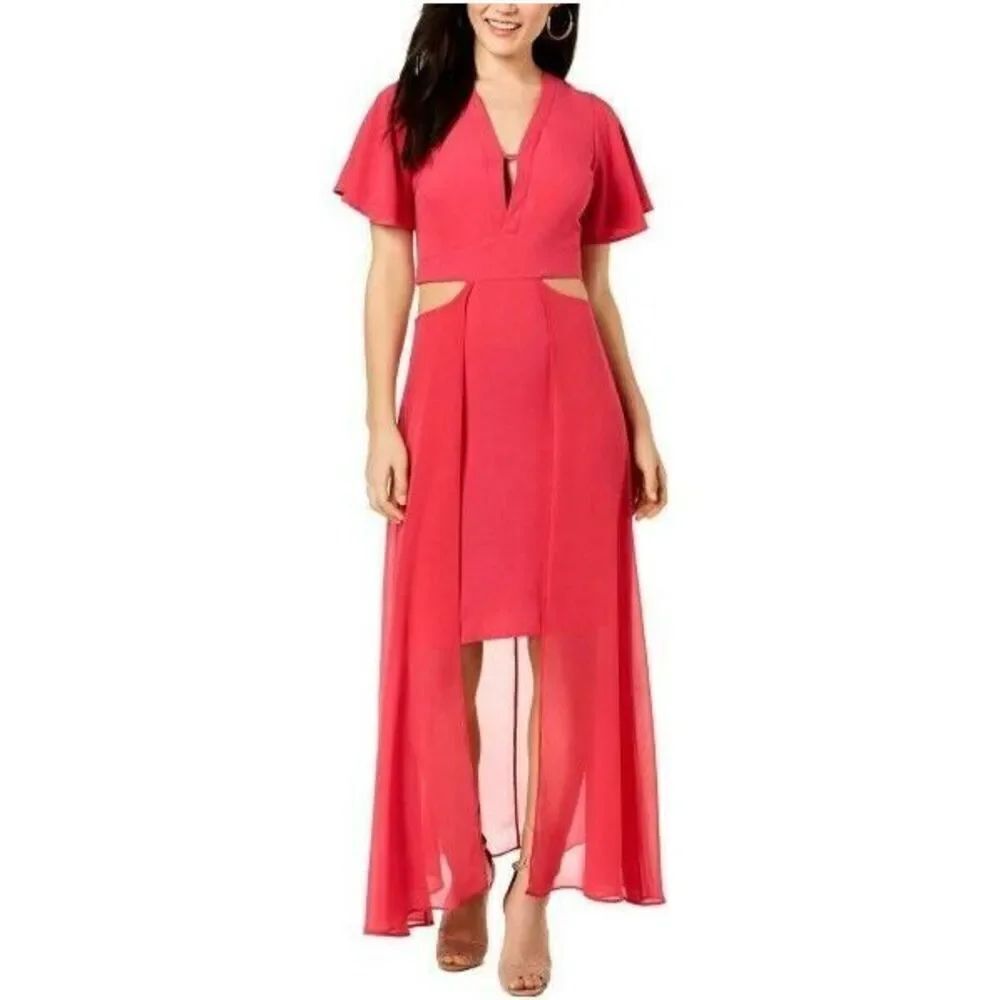 NWT Gorgeous XOXO Sz S Pink Cut-Out Hi-Low Casual Maxi Dress
